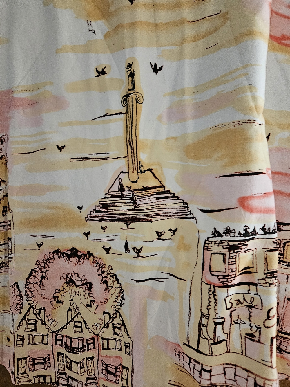 Valerie Stevens White A-Line Skirt with Pink and Yellow Scenic Print - Picture 2 of 6